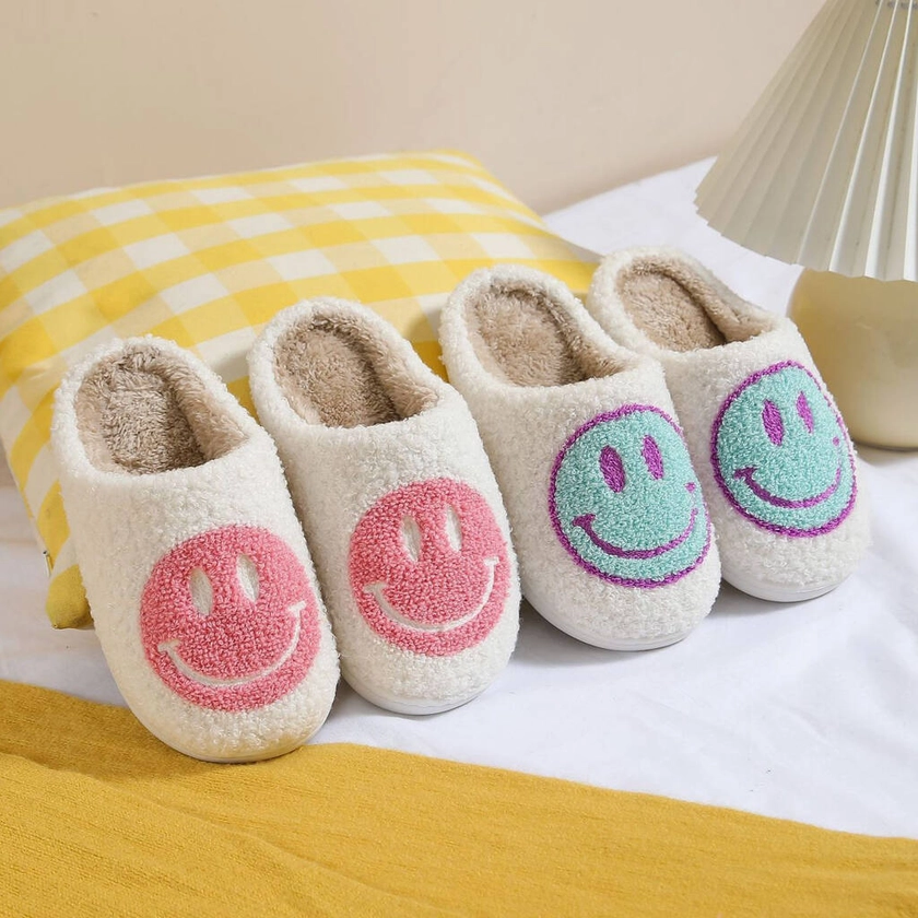 Pastel Smiley Face Slippers