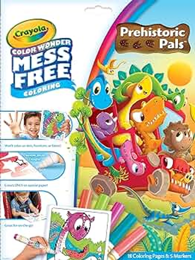 Crayola Color Wonder Prehistoric Pals, Mess Free Coloring Pages & Markers, Gift for Kids, Age 3, 4, 5, 6