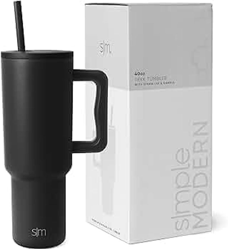 Simple Modern 40 oz Tumbler with Handle and Straw Lid | Insulated Cup Reusable Stainless Steel Water Bottle Travel Mug Cupholder Friendly | Gifts for Women Him Her | Trek Collection | Midnight Black