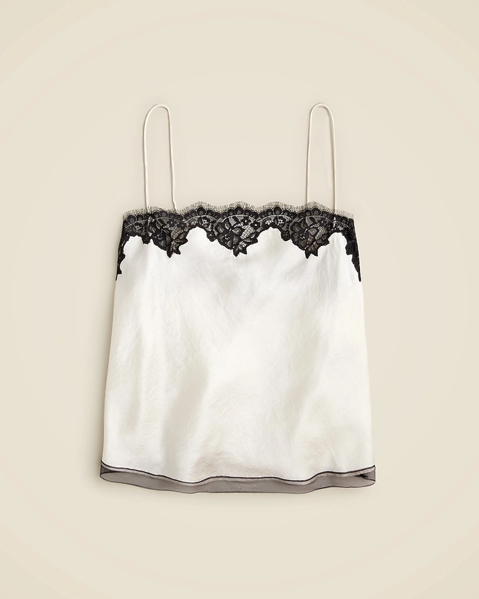 Lace-trim camisole top in textured satin