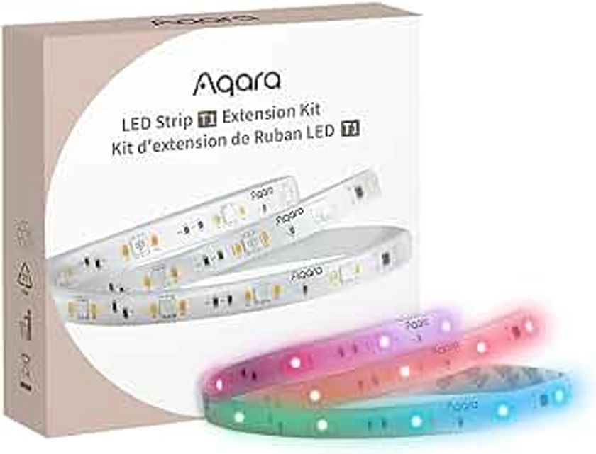 Aqara Kit d'extension de Ruban LED T1, Nécessite Ruban LED T1 (Vendu Séparément), Extension de Lumière LED RGB + IC de 1M avec 16 millions de couleurs/Blanc Accordable/Effets de Dégradé (1 Pack)