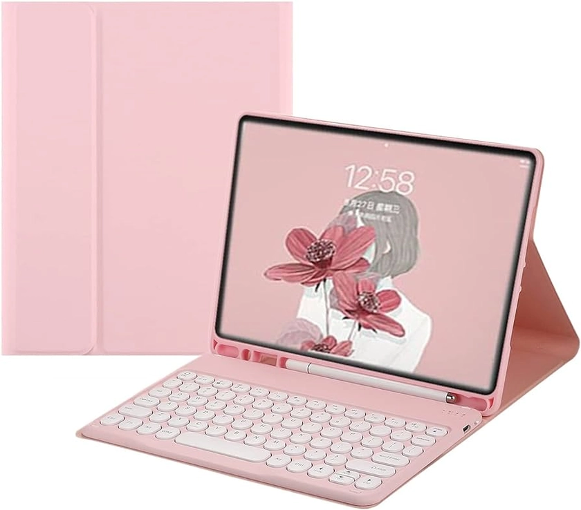 HENGHUI 2022 New iPad 10th Generation 10.9" Keyboard Case Cute Round Key Color Keyboard Wireless Detachable BT Keyboard Cover for iPad 10 10.9-inch (Pink)