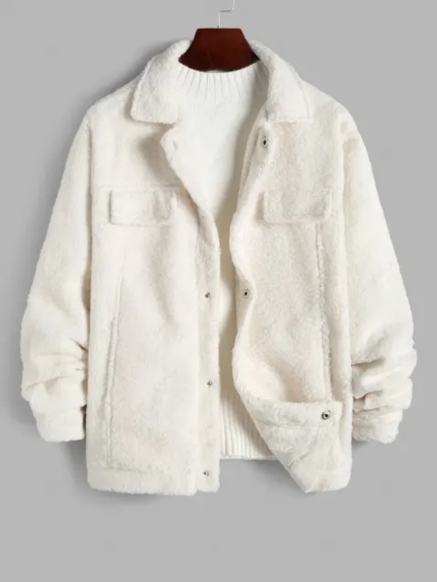 Fluffy Polar Fleece Solid Color Button Fly Jacket