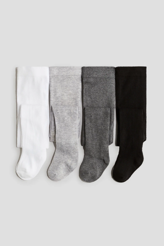 4-pack fine-knit tights - Regular waist - Long - Black/Grey marl/White - Kids | H&M GB