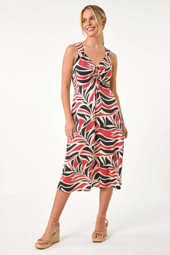 Biscuit Petite Abstract Print Ruched Midi Dress | Roman UK