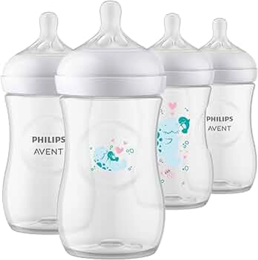 Philips AVENT Natural Baby Bottles with Natural Response Nipple, with Manatee Design, 9oz, 4pk, SCY903/61