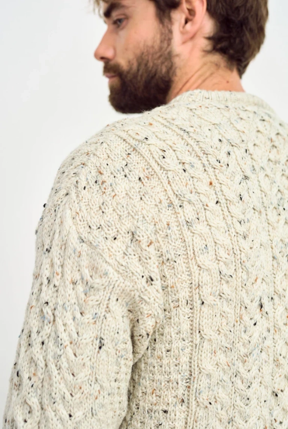 Inishbofin Mens Traditional Aran Sweater - Flecked Cream