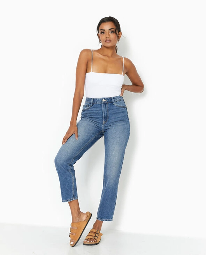 Jean mom taille haute - Bleu