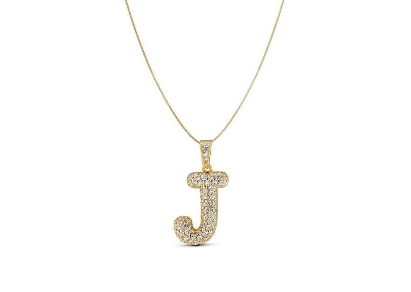 GOLD BUBBLE LETTER CZ NECKLACE