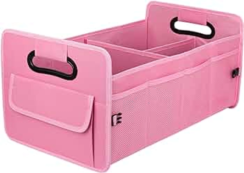 JiatuA Car Trunk Organizer, Car Organizers and Storage Collapsible Multi Compartment Container Box, Adjustable Car Accessories for SUV Sedan Truck, Standard Size, Pink