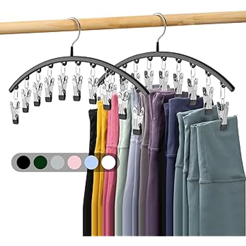 Amazon.com: Volnamal Legging Organizer for Closet, Metal Yoga Pants Hangers 2 Pack w/10 Clips Holds 20 Leggings, Space Saving Hanging Closet Organizer w/Rubber Coated Closet Organizers and Storage, Black : Home & Kitchen