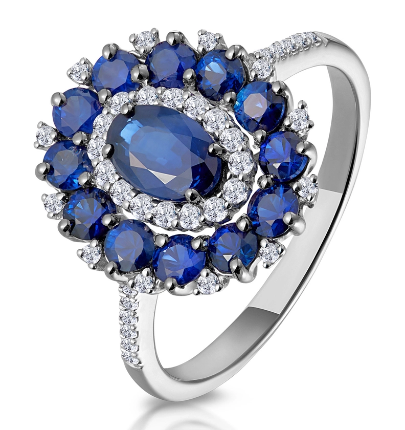 1.55ct Sapphire Lab Diamond Halo Ring in 9K White Gold - Asteria