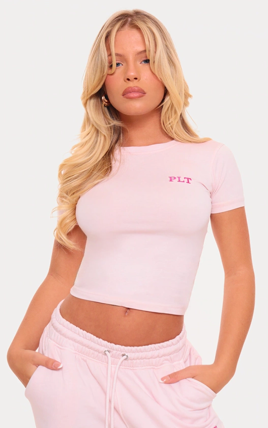 Plt Light Pink Washed Longline Fitted T Shirt