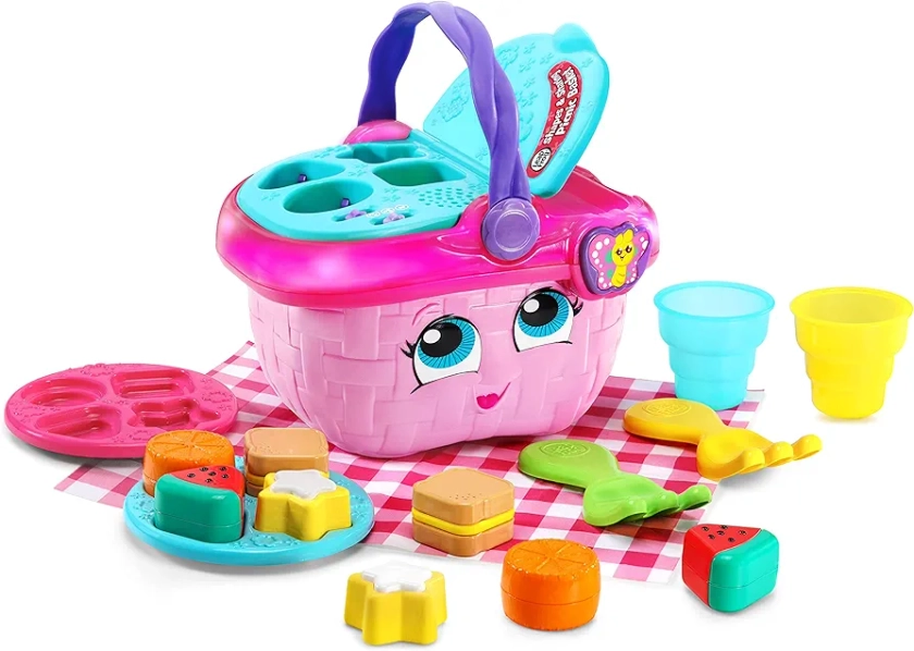 LeapFrog 603603 Shapes & Sharing Picnic Basket Baby Toy Educational and Interactive 16 Pieces for Creative and Learning Play For Boys & Girls 6 months, 1,2,3 Year Olds, Pink, One Size