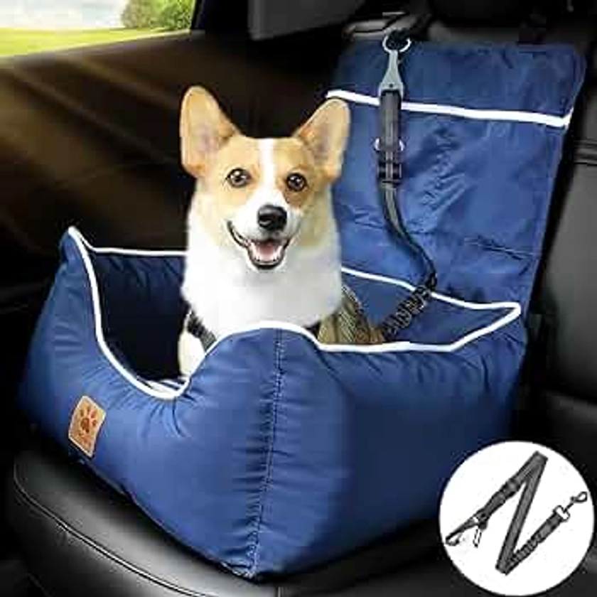 Dog Car Seat, Puppy Booster Seat, Double-Sided Travel Carrier Bed for Small and Medium Pets, Waterproof Pet Booster Seat with Pockets. Perfect for Summer and Winter, Blue