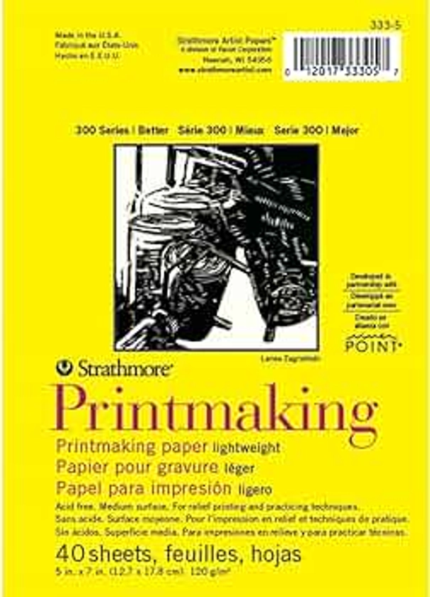 Strathmore 300 Series Printmaking Paper Pad, Glue Bound, 5x7 inches, 40 Sheets (120g) - Artist Paper for Adults and Students - Block Printing, Linocut, Screen Printing, White