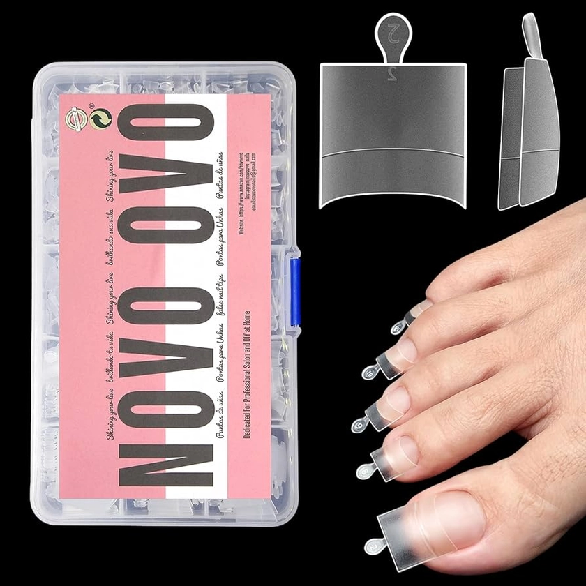 NOVO OVO Fake Toe Nail Tips, Soft Gel Toenail Extension, Half Cover Prefiled Square Clear Double Matte C Curve Longtoes Claw for Pedicure Acrylic Press on for Salon, Toenails x 15 Sizes 240 Pcs in Box