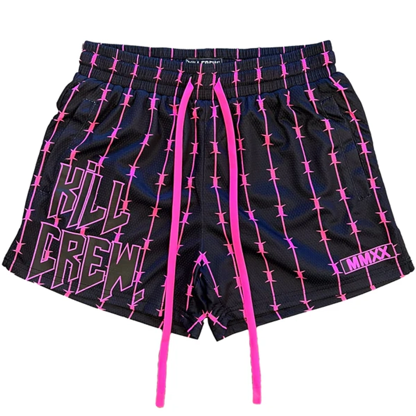 BARBWIRE MUAY THAI SHORTS (MID THIGH CUT) - BLACK / PINK