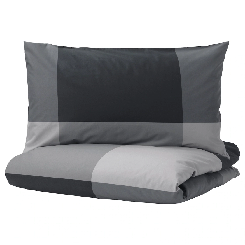 BRUNKRISSLA Duvet cover and pillowcase - black 150x200/50x80 cm
