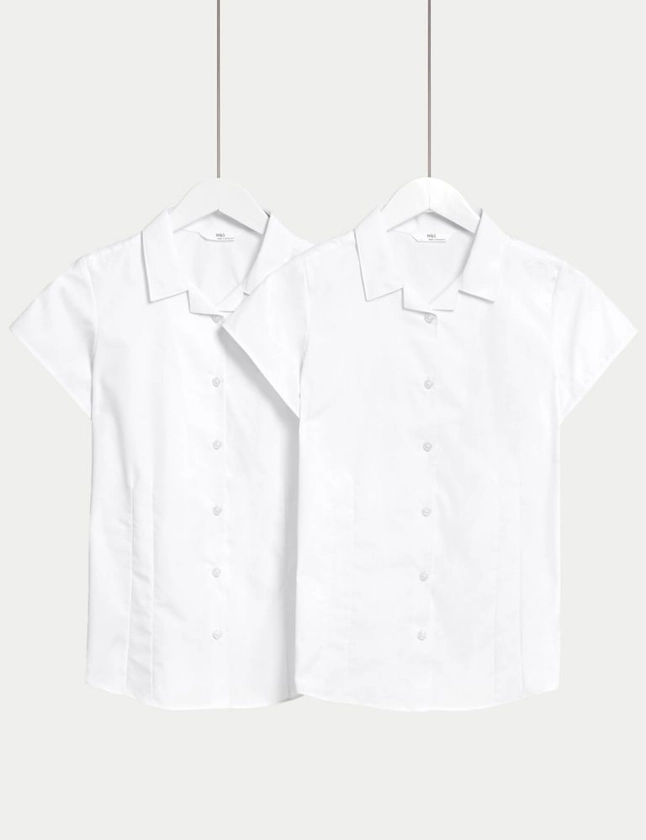 Buy 2pk Girls' Easy Iron Revere School Shirts (2-16 Yrs) | M&S Collection | M&S