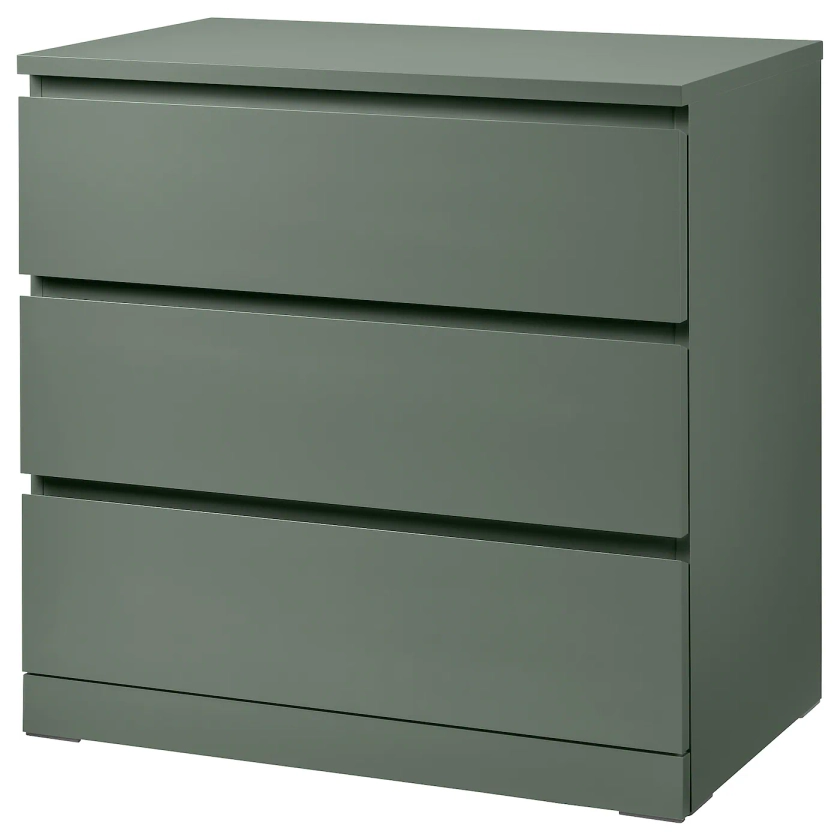 MALM commode 3 tiroirs, gris vert, 80x78 cm - IKEA