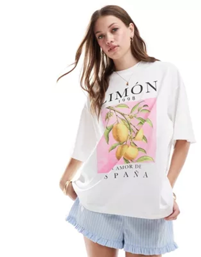 ASOS DESIGN oversized t-shirt with lemon graphic in white | ASOS