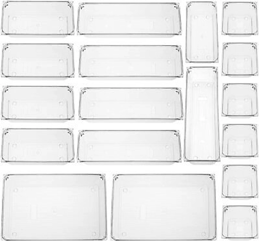 18Pc Draw Organiser Plastic Box Desk Drawer Fridge Trays Makeup Storage Divider | eBay