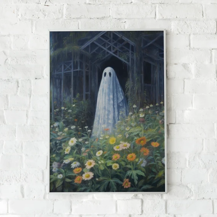 Botanical Ghost in Greenhouse, Vintage Poster, Art Poster Print, Dark Academia, Gothic, Cottagecore, Witch Art, Halloween Art