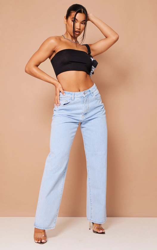 Light Blue Dipped Back Waistband Boyfriend Jeans