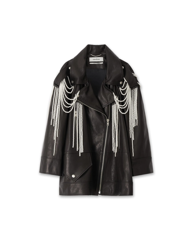 Pearl Embellished Men’s Fit Rider Jacket (Black)