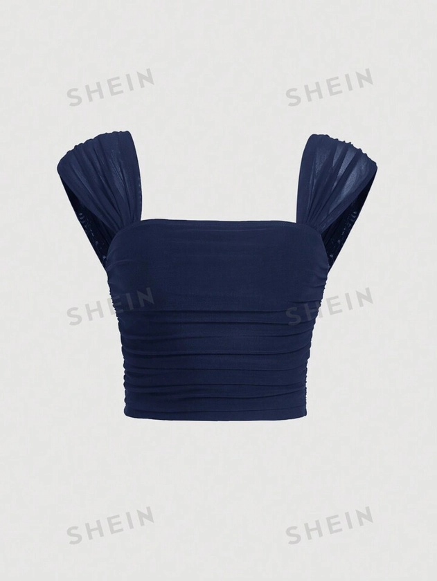 SHEIN MOD Square Neck Ruched Summer Bodycon Crop Tank Top