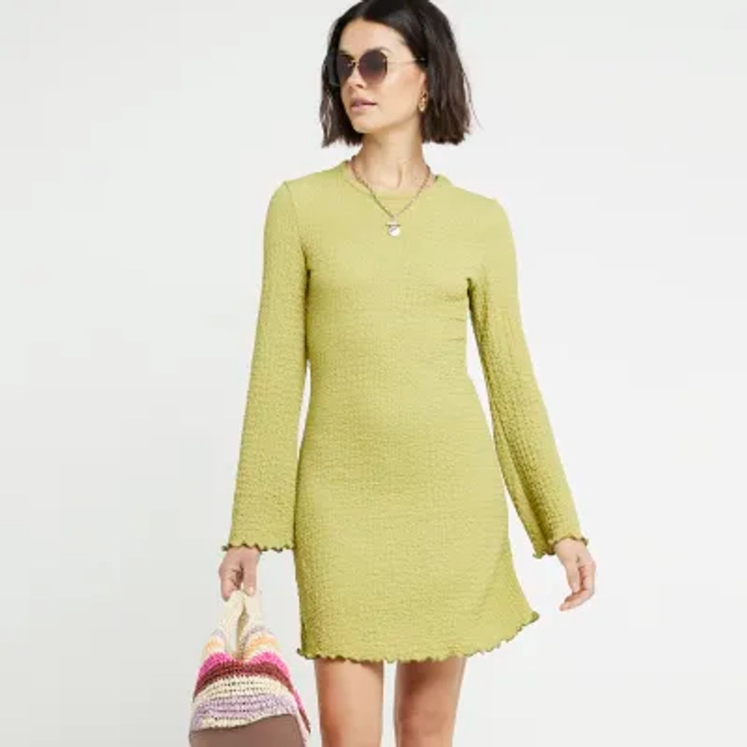 Green textured shift mini dress