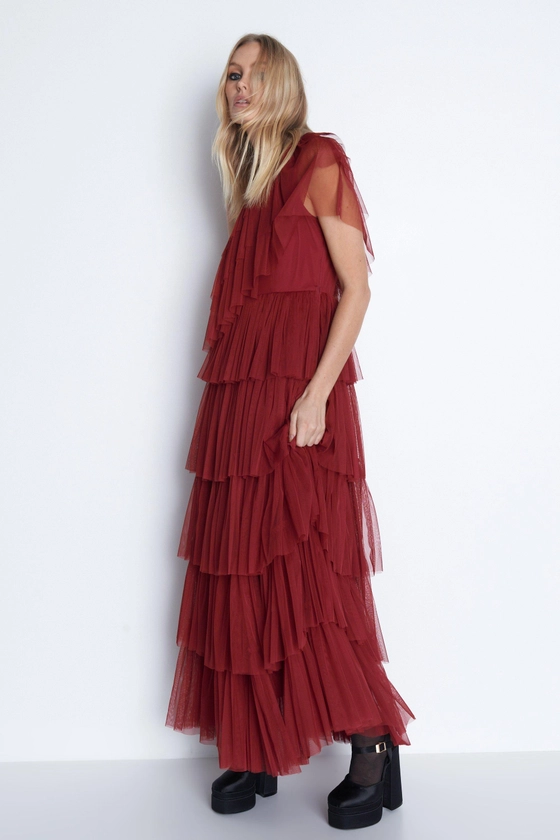 Dresses | Tulle Asymmetric Ruffle Maxi Dress | Warehouse