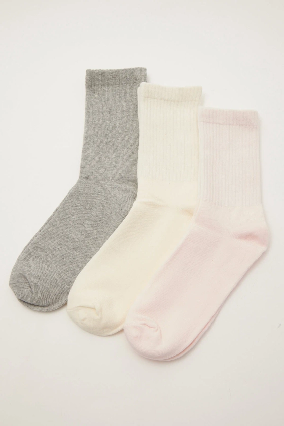 Luck & Trouble Tube Sock 3 Pack Cream/Pink/Grey