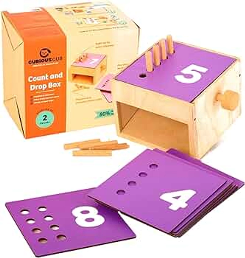 Wooden Counting Peg Board: Count & Drop Box | Montessori Learning Toy for Toddlers | Preschool Developmental Toy for Math, Fine Motor Skills & STEM Learning | Gifts for 2+ Years