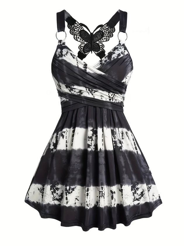 Plus Size Tie Dye Print Tank Top, Elegant Butterfly Pattern Sleeveless Top For Summer, Women&#39;s Plus Size Clothing