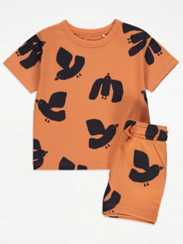 Orange Bird Sketch T-Shirt and Shorts Outfit