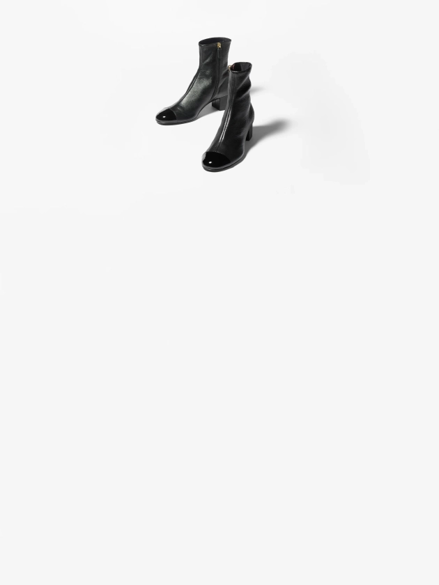 Short boots - Stretch lambskin & patent calfskin, black — Fashion | CHANEL