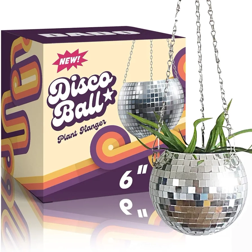 DADO 6" Disco Ball Planter - Disco Planter for indoor plants- Disco Ball Plant Hanger - unique plant pots - Boho Disco Ball hanging planter - Planters for indoor plants - hanging pots disco ball decor