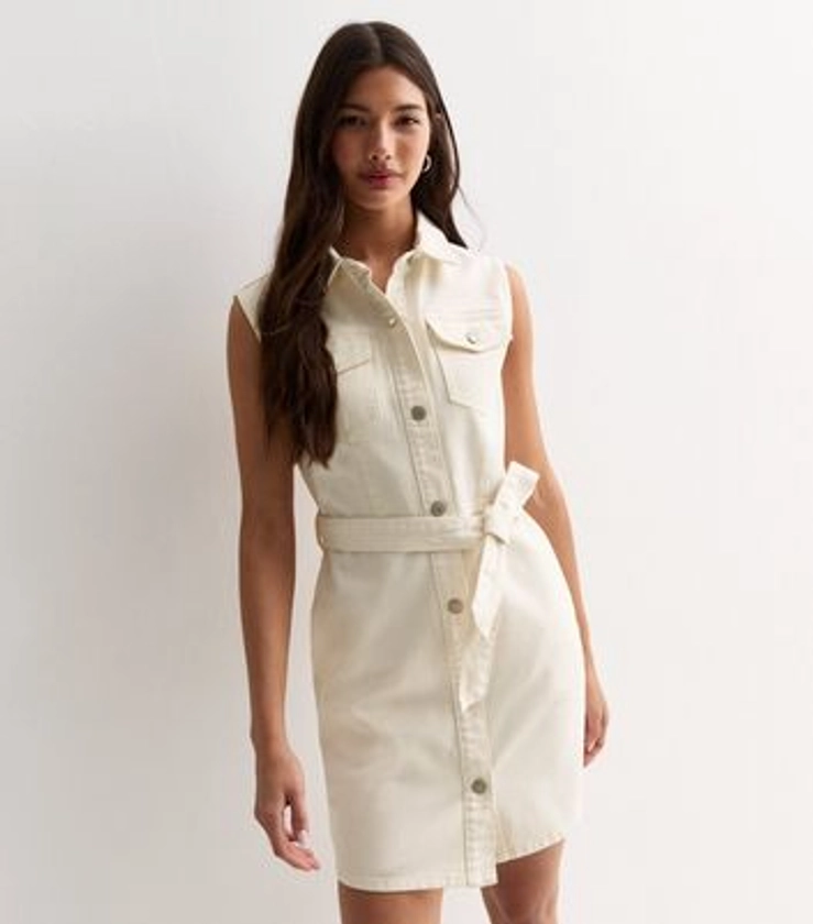 Off White Denim Sleeveless Mini Dress