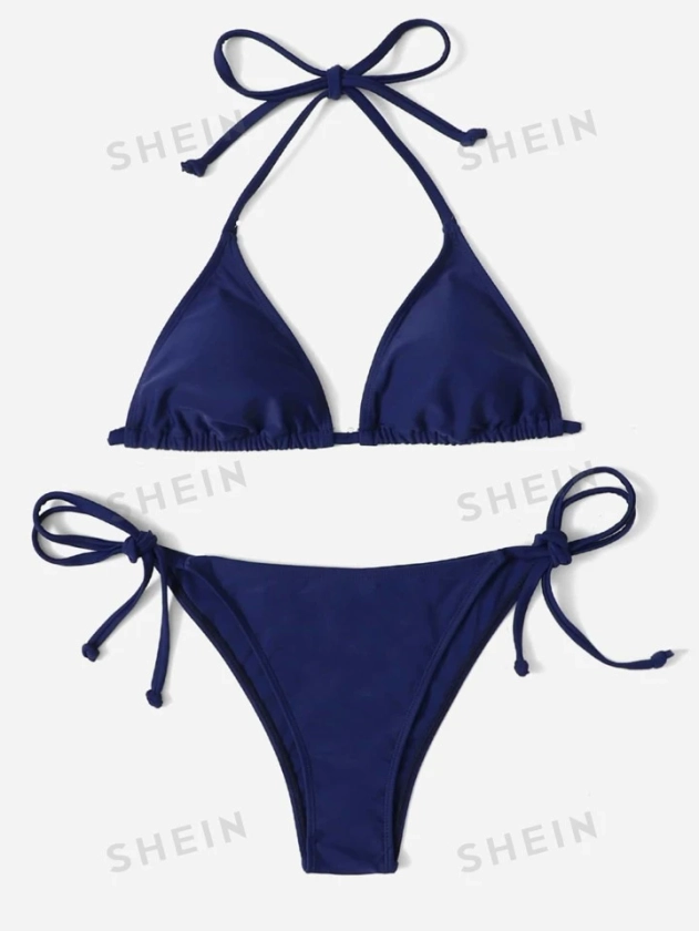 SHEIN Swim Summer Beach Plain Halter Bikini | SHEIN UK