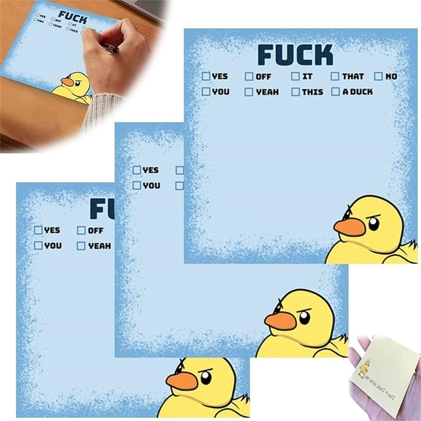 Funny Duck Sticky Notes,Fun Duck Stickers,Funny Angry Duck Sticky Note,Funny Work Stickers, Novelty Notepads Gift for Adults (Blue-3 Pcs)