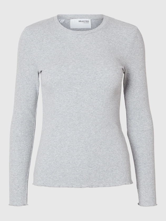 RIBBED LONG SLEEVED TOP | Grey | SELECTED FEMME®