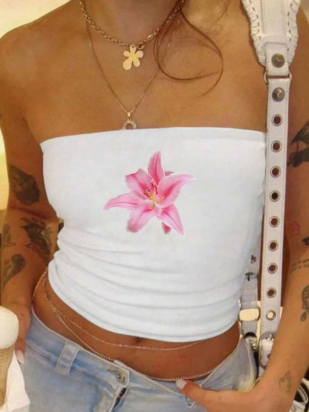 SHEIN EZwear Women's Lily Flowers Bustier Top For Summer