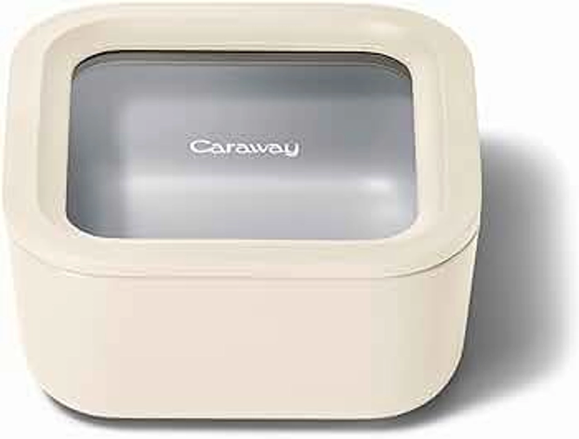 Caraway Glass 4.4 Cup Food Container - Ceramic Coated for Nonstick Storage with Glass Lids - Dishwasher, Oven & Microwave Safe