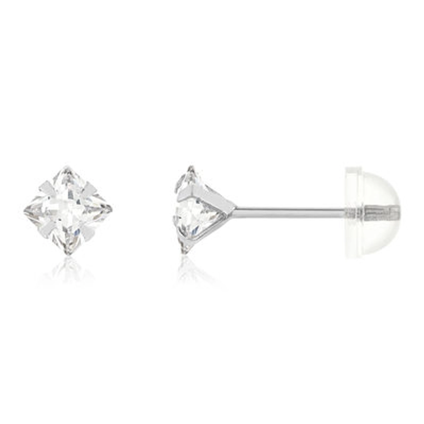 Boucles d'oreilles or 375 blanc zirconias blancs | MATY