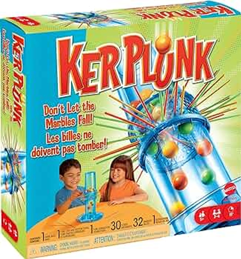 Mattel Games KerPlunk Kids Game, Family Game for Kids & Adults with Simple Rules, Don't Let the Marbles Fall for 2-4 Players