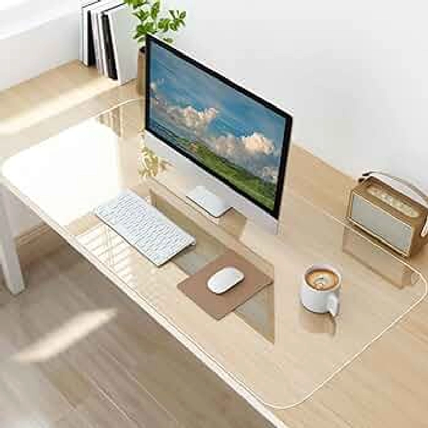 Clear Desk Pad, Non-Slip PVC Clear Desk Mat, Waterproof Round Edges Desk Protector Mat, Heat Resistant Clear Desk Writing Mat Desk Table Cover Mat for Home and Office (60 * 40)