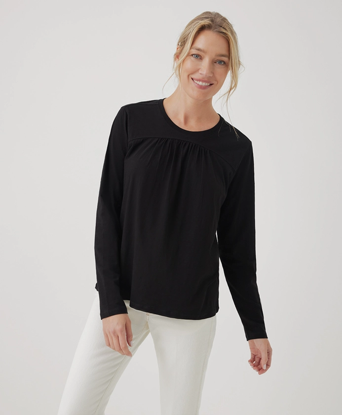 Women’s Clearance Relaxed Slub Gathered Long Sleeve Top made with Organic Cotton | Pact