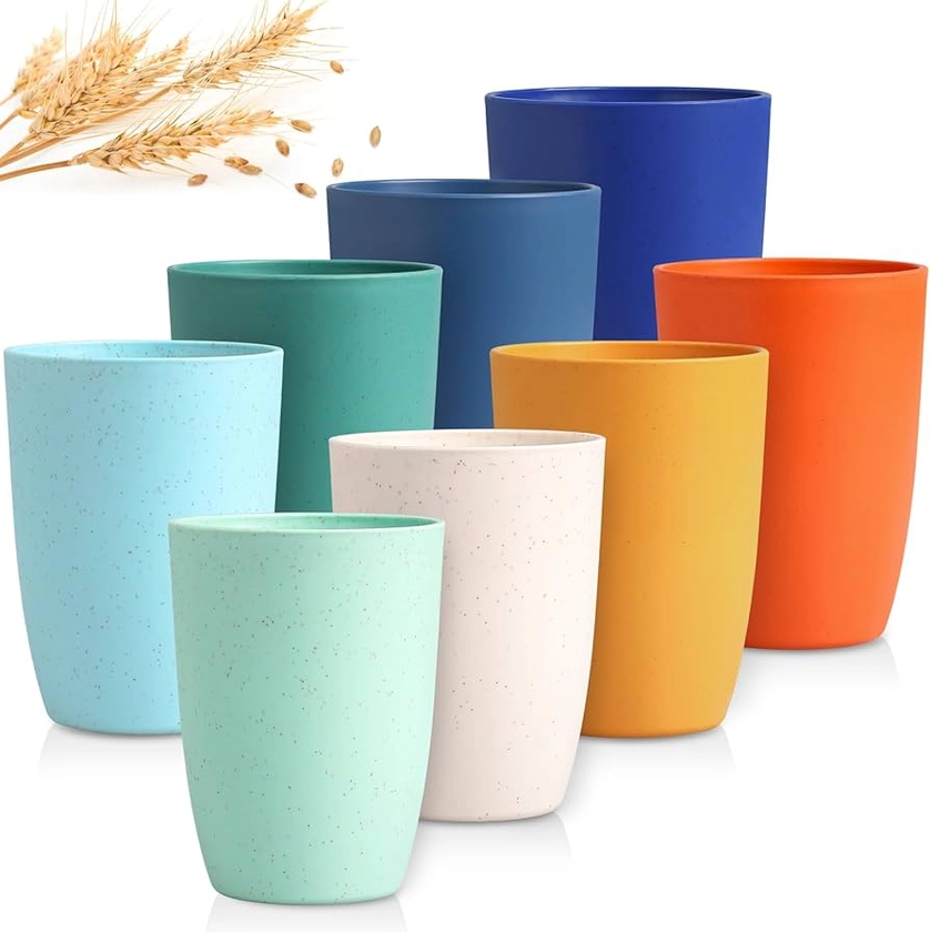 Amazon.com | GENLGE Plastic Cups Reusable Wheat Straw Cups 12 OZ, Unbreakable Drinking Cups Set for Kitchen - BPA Free Cups Dishwasher Safe Plastic Tumbler Cups: Tumblers & Water Glasses